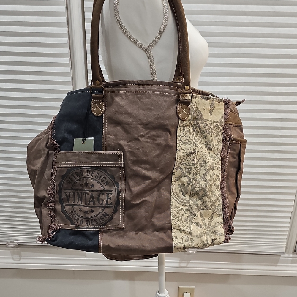 Myra Bag Patchwork Tote - Brown and Cream